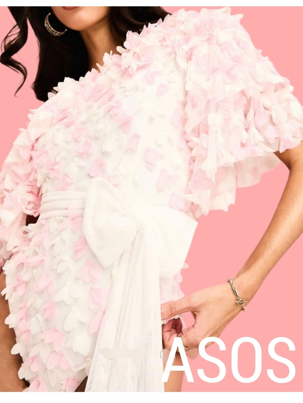 ASOS Pink and White Petal Bodysuit Top Off-Shoulder with Statement Bow Plus Size